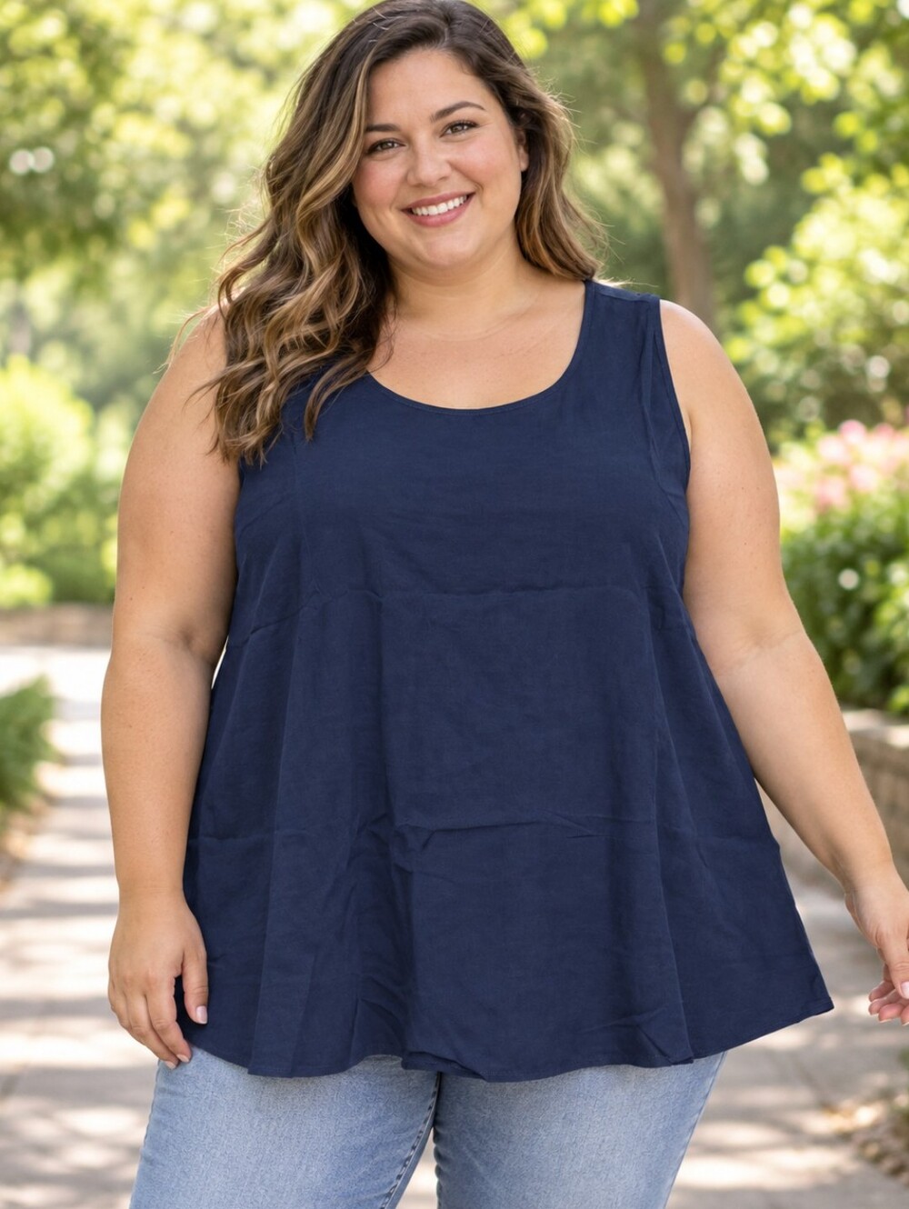New Navy Blue Sleeveless Swing Tank Top Tunic Women’s 3XL